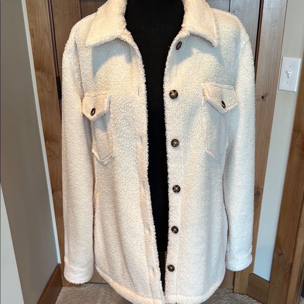 Cream Sherpa Button-Up Jacket